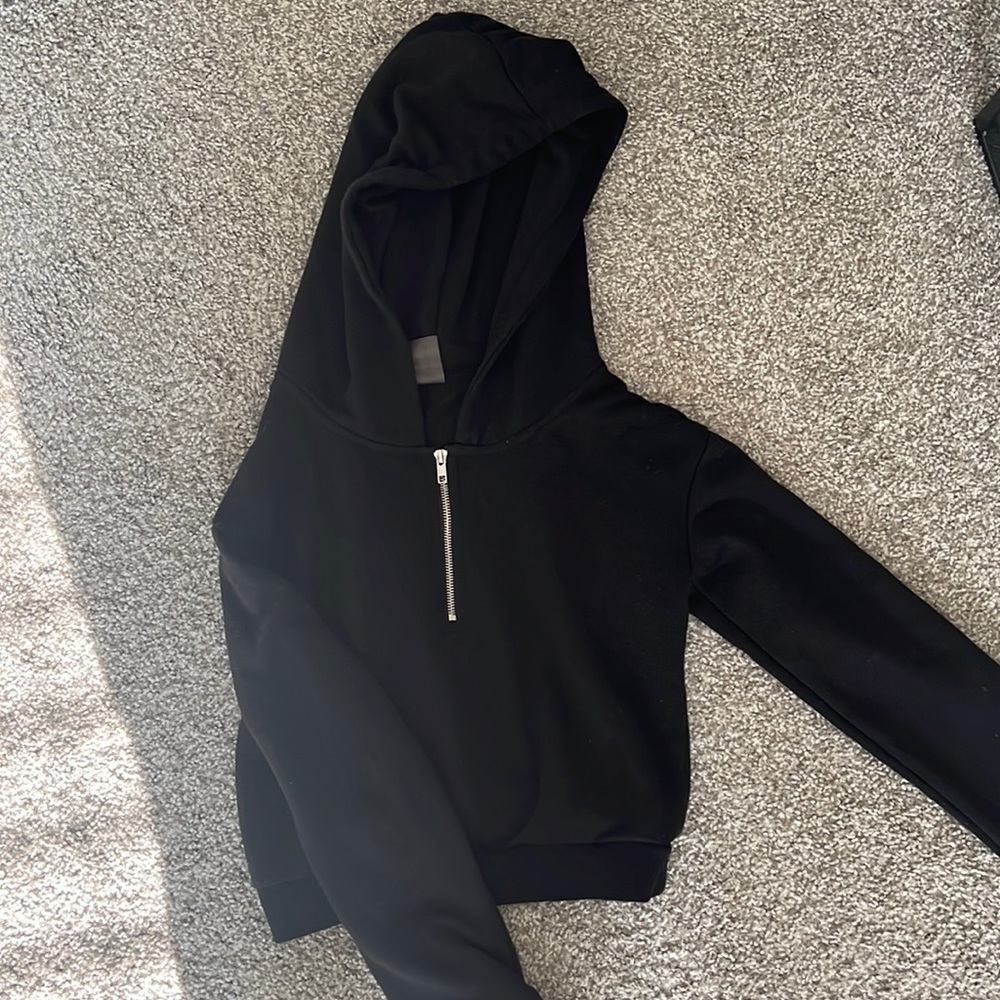 Quarter Zip Cropped Black Hoodie